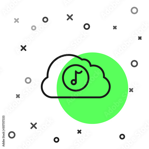 Black line Music streaming service icon isolated on white background. Sound cloud computing, online media streaming, online song, audio wave. Vector Illustration