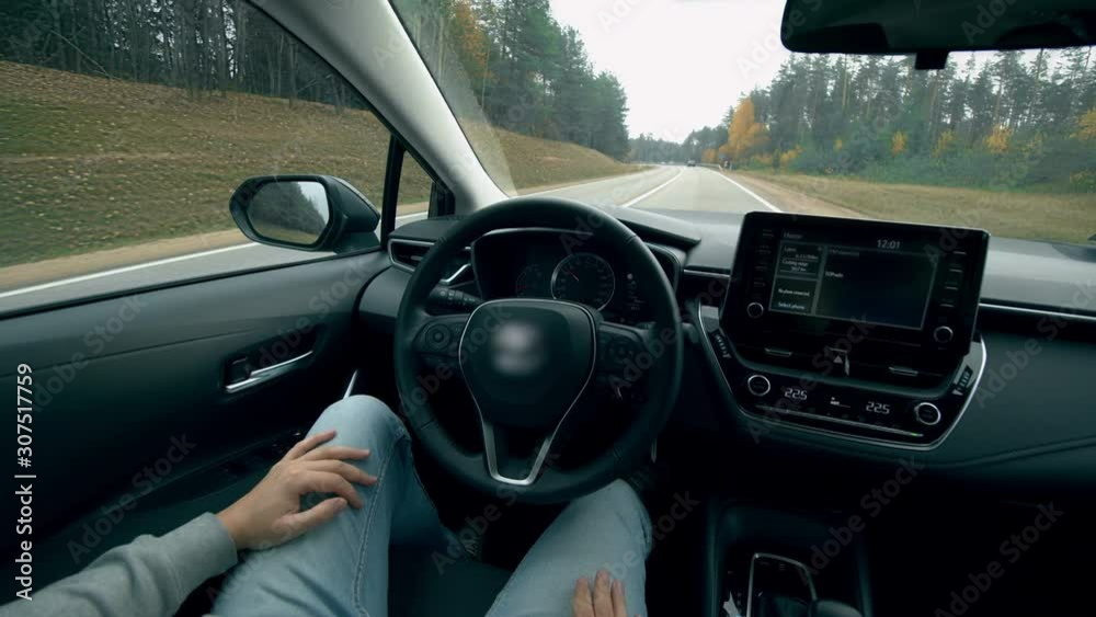 Modern car driving on autopilot. Autopilot car, intelligent vehicle, driveless automobile concept. Modern car driving on autopilot. Autopilot car, intelligent vehicle, driveless automobile concept.