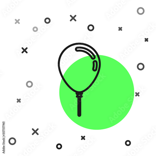 Black line Balloon with ribbon icon isolated on white background. Vector Illustration