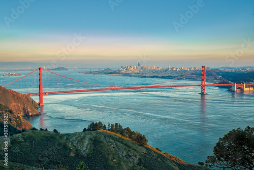 Landscape of Golden Gate Bridge and San Francisco from Hawk Hill