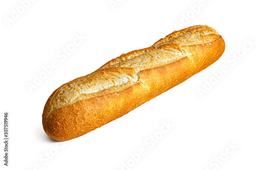 Fresh French baguette on white background