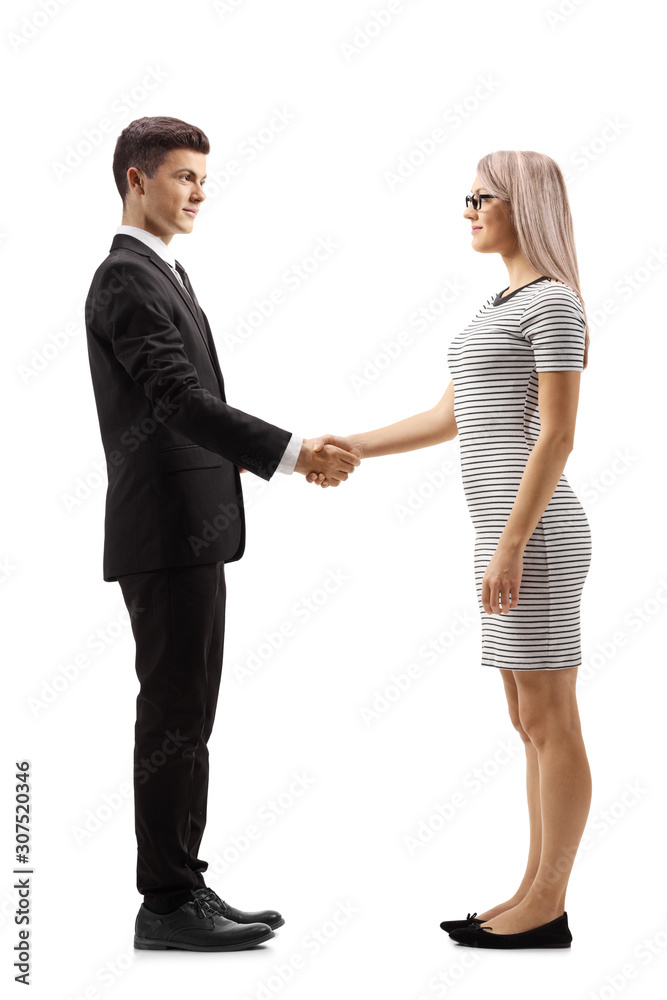 Young woman shaking hands with a young businessman Young woman shaking hands with a young businessman