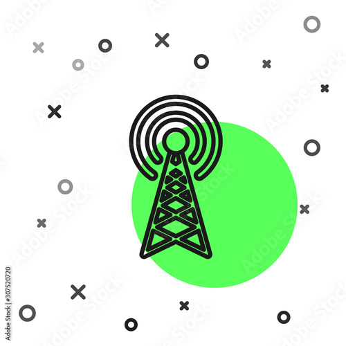 Black line Radar icon isolated on white background. Military search system. Vector Illustration