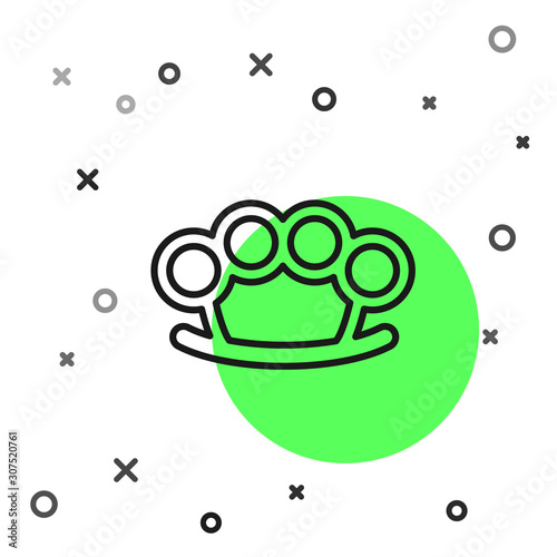 Black line Brass knuckles icon isolated on white background. Vector Illustration