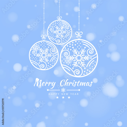 Merry Christmas getting card background with snow ball banner. Vector illustration