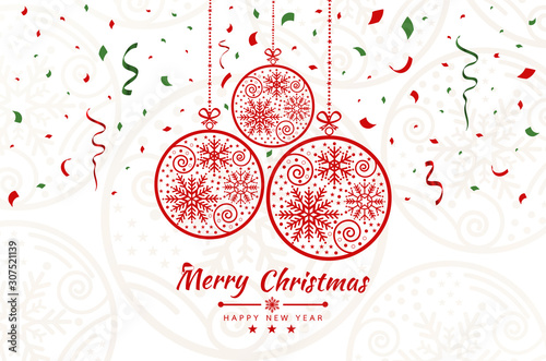 Merry Christmas getting card background with snow ball banner. Vector illustration