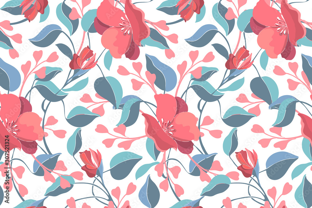 Art floral vector seamless pattern. Pink geranium. Art floral vector seamless pattern. Pink geranium.