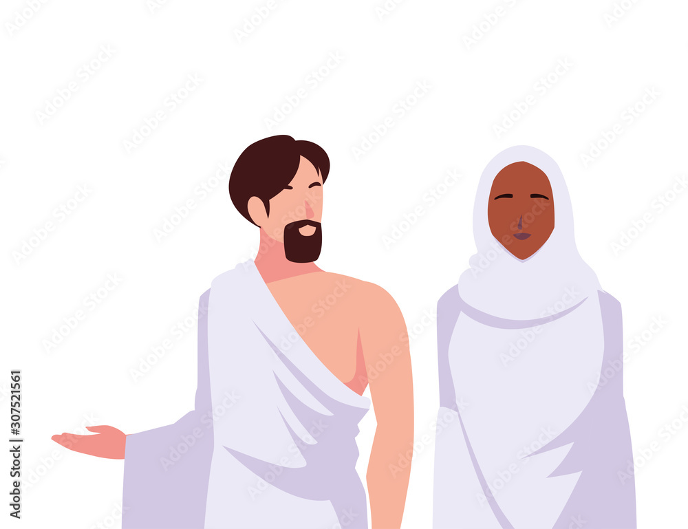 Fototapeta premium couple of people pilgrims hajj on white background