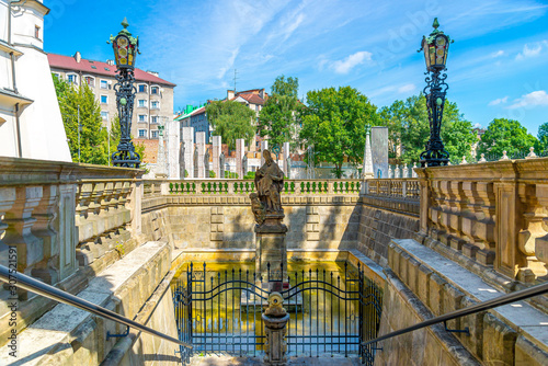 The fountain of St Stanislaus with Holy Water spring, Krakow, Poland. Church of St Michael the Archangel and St Stanislaus Bishop and Martyr and Pauline Fathers Monastery, Skalka.