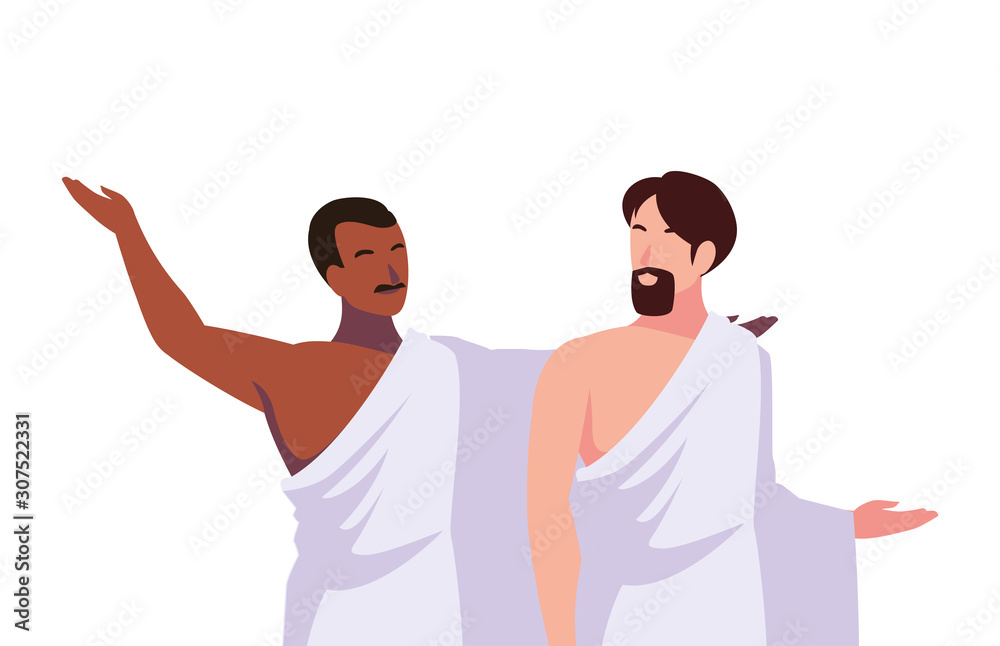 men pilgrim hajj on white background men pilgrim hajj on white background
