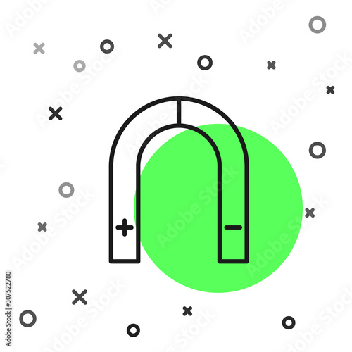 Black line Magnet icon isolated on white background. Horseshoe magnet, magnetism, magnetize, attraction. Vector Illustration