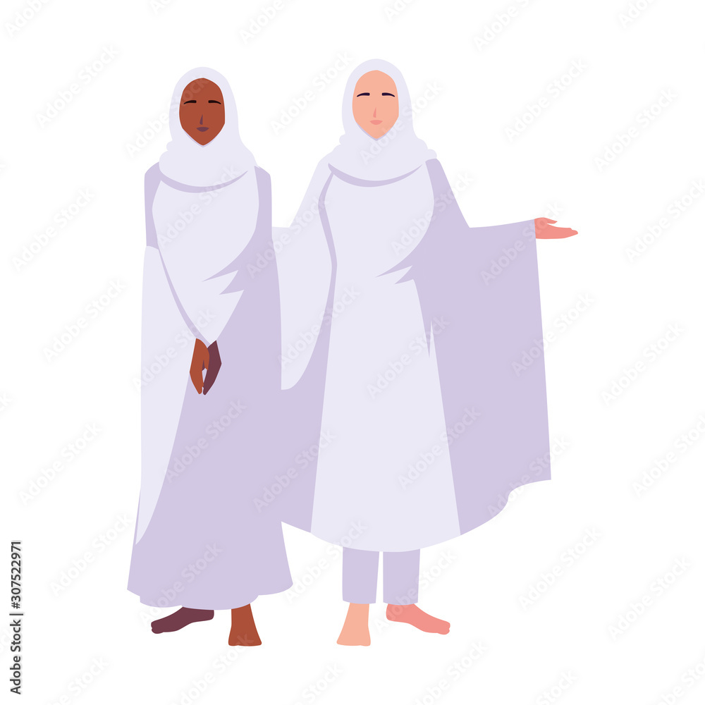 women pilgrim hajj standing on white background