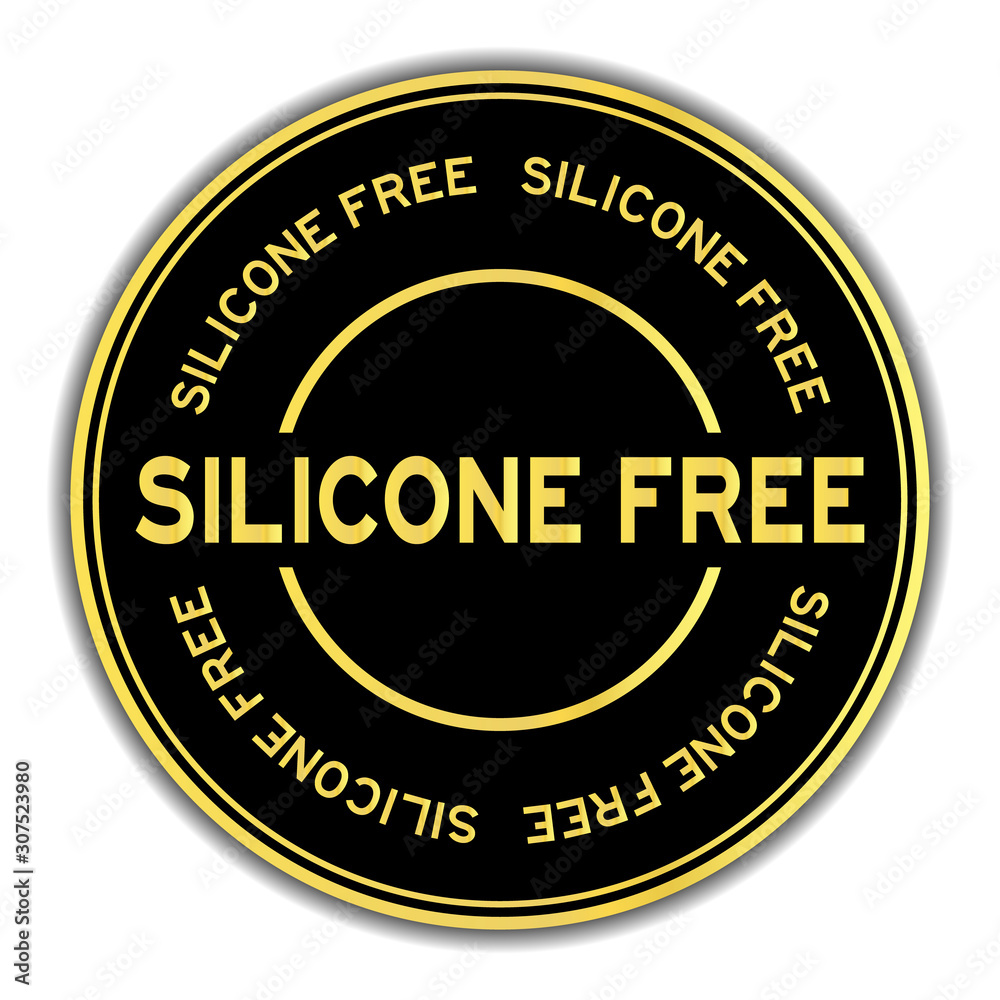 Gold color silicone free word round sticker on white background