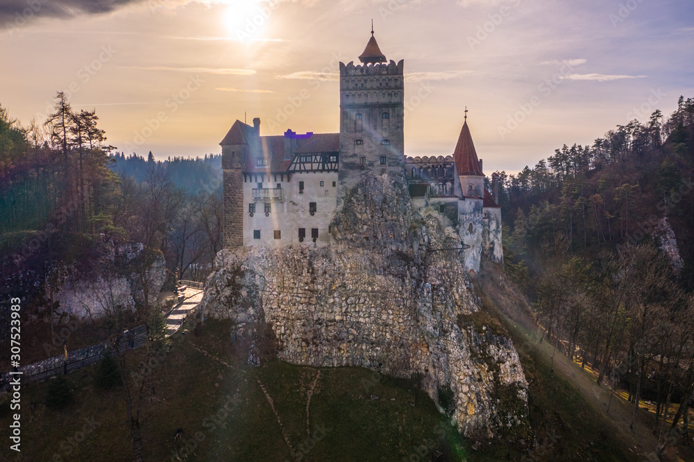 Bran castle in Romania aerial view