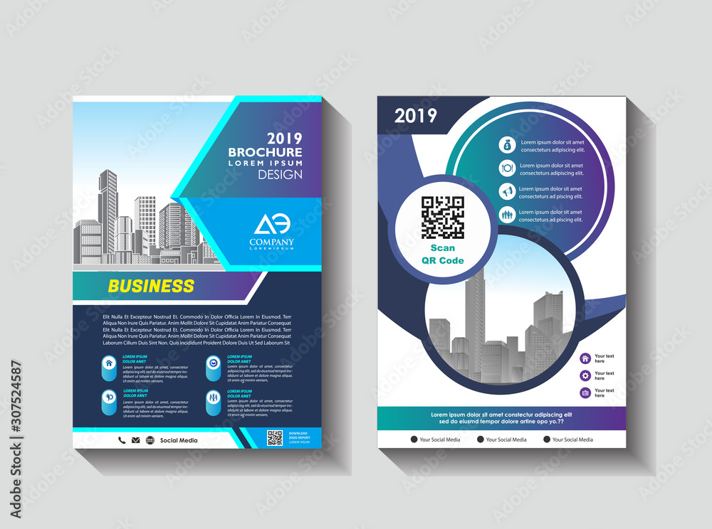 Brochure template layout, cover design annual report, magazine, flyer or booklet in A4 with blue geometric shapes on polygonal background