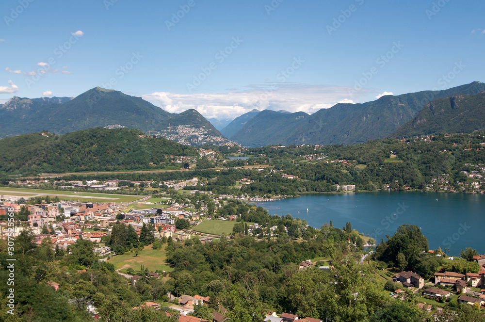 View over gulf of Agno on the Lugano lake