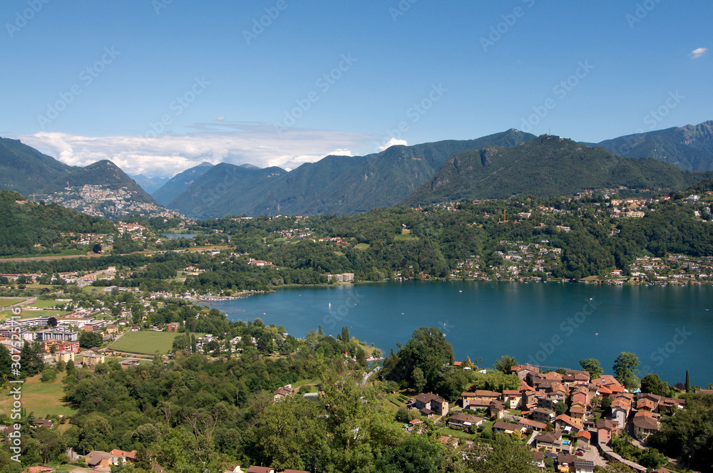 View over gulf of Agno on the lugano lake