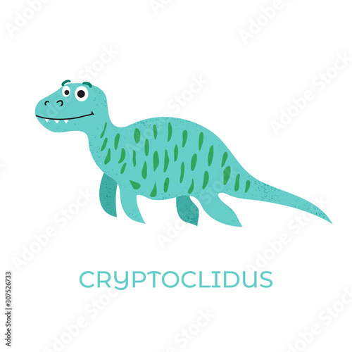 Cute dinosaur Cryptoclidus cartoon drawn for tee print. Vector