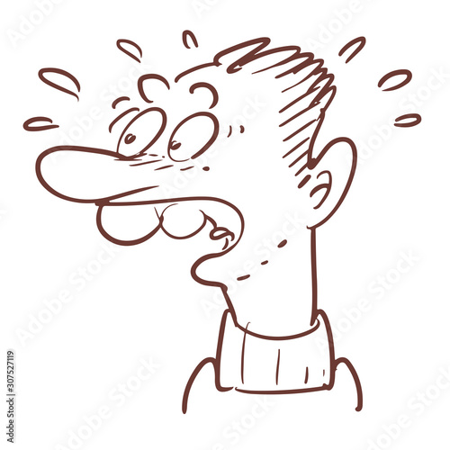 amazement and feared cartoon man doodle, line art vector illustration. 