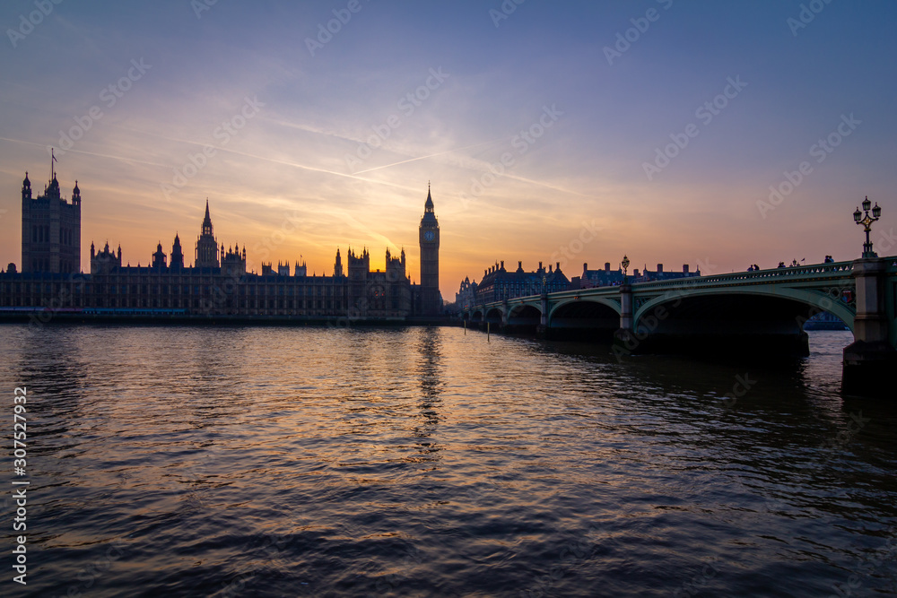 Big Ben and Westminster Parliament at sunset