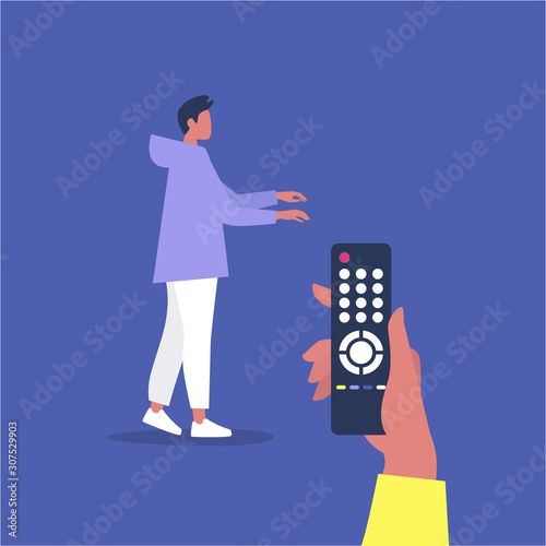 Manipulative relationships, young male character being manipulated by a remote control