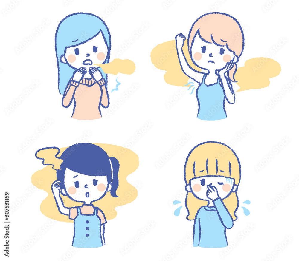 Illustration set of women smelling smell Illustration set of women smelling smell