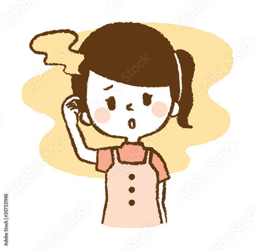 Illustration of woman smelling scalp