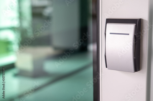 Security card scanner to open the door to enter the office building or home or bank.