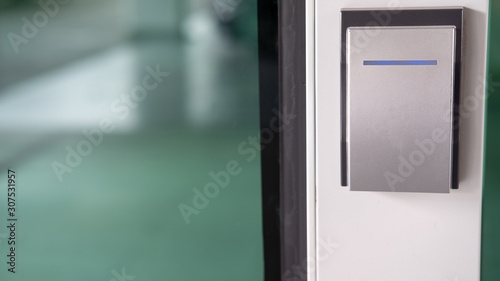 Security card scanner to open the door to enter the office building or home or bank.