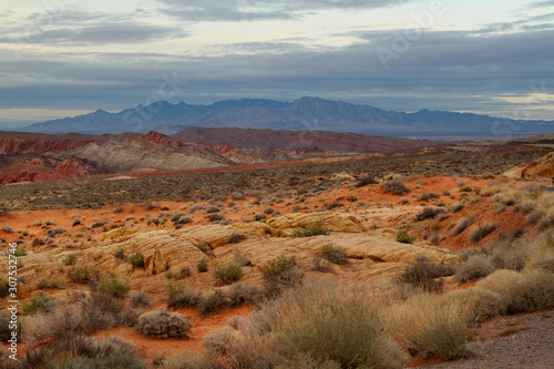 Desert and Mountains in Valley of Fire State Park, Nevada at Dusk