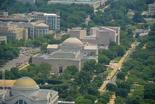 National Gallery of Art East and West buildings aerial view from top of the Washington Monument  in Washington, District of Columbia DC, USA. photo
