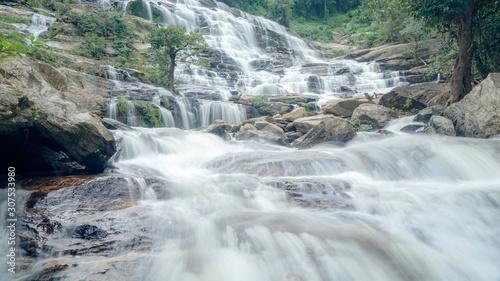 Waterfall green forest river stream landscape