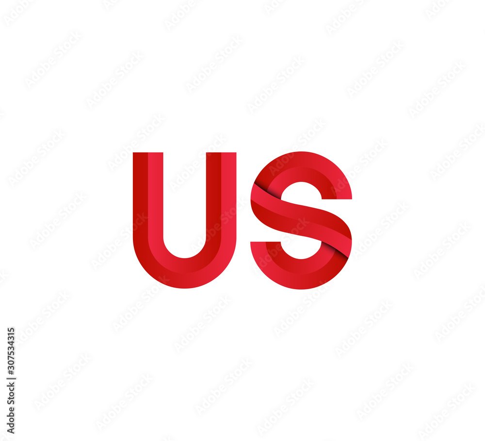 Initial two letter red 3D logo vector us Initial two letter red 3D logo vector us