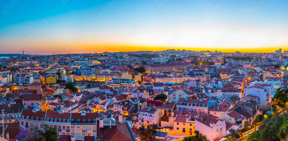 Aerial view of downtown Lisbon, Portugal - obrazy, fototapety, plakaty 