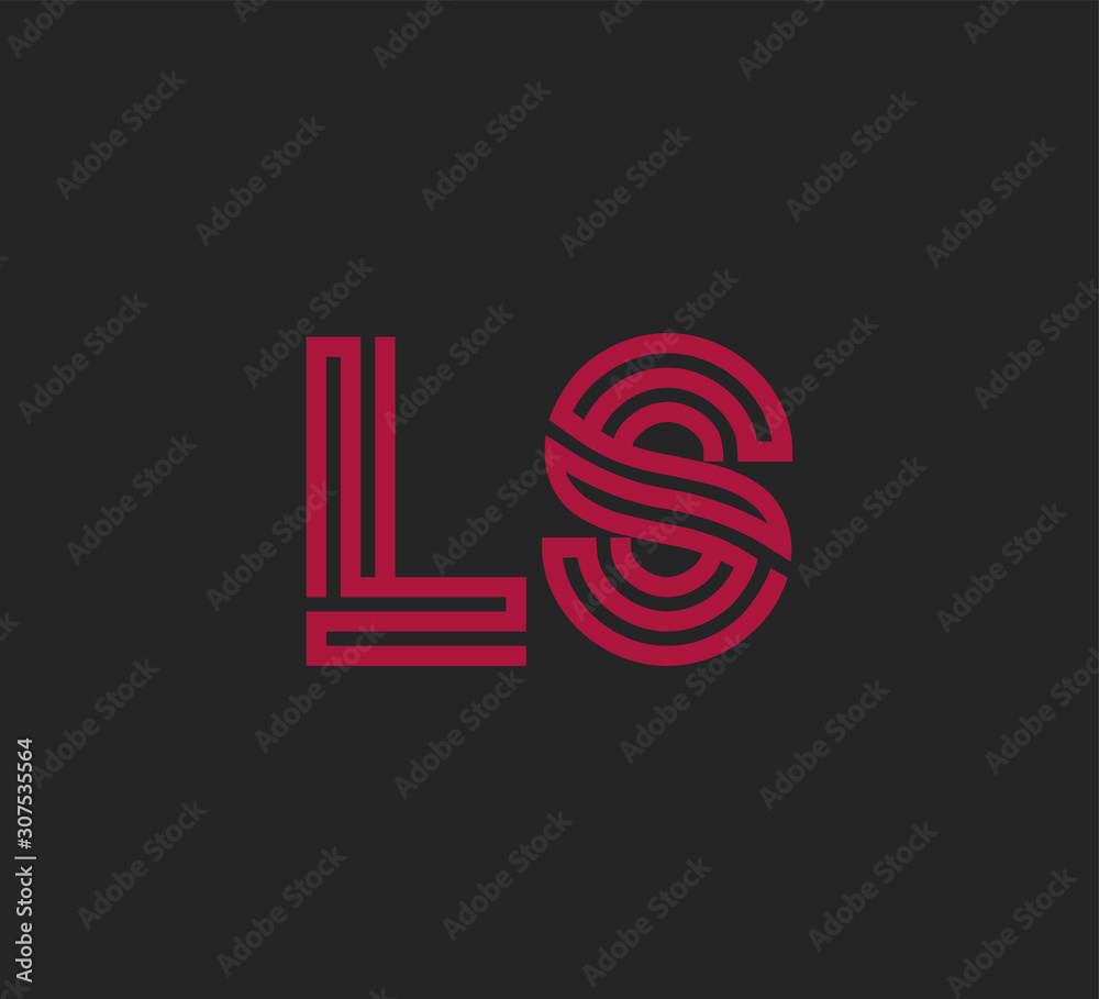 Initial two letter red line shape logo on black vector LS Initial two letter red line shape logo on black vector LS