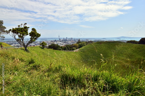 A different perspective at Auckland city centre from volcano Mt Eden