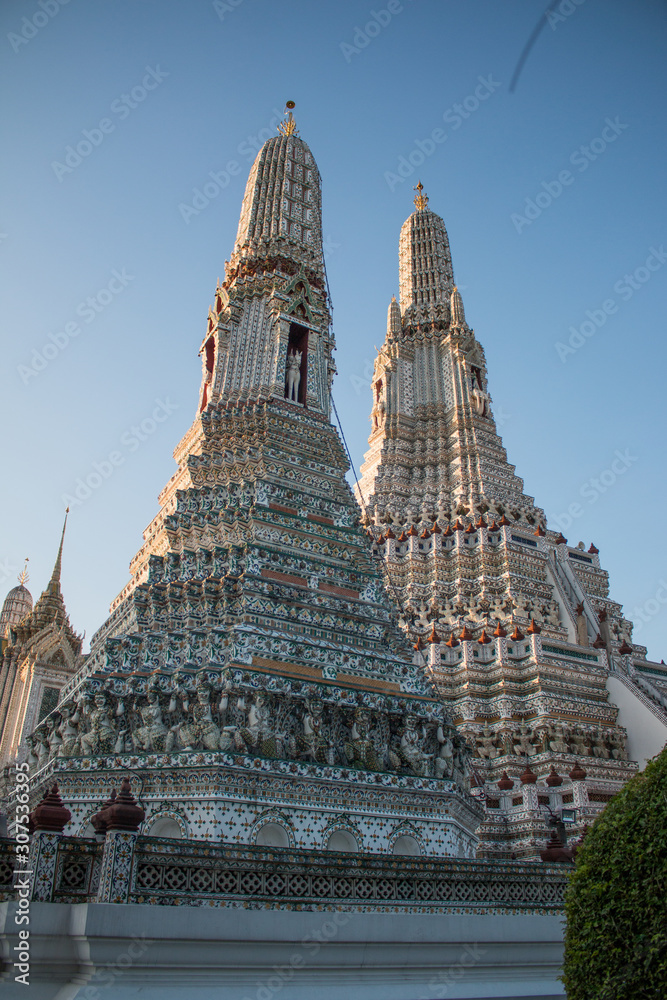 Temple of Dawn or Wat Arun Ratchawararam new look after renovation beside Chao Phraya River opposite Grand temple, Bangkok, Thailand.