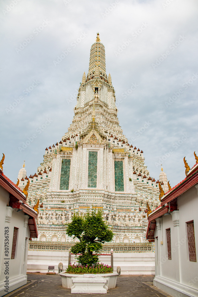 Temple of Dawn or Wat Arun Ratchawararam new look after renovation beside Chao Phraya River opposite Grand temple, Bangkok, Thailand.
