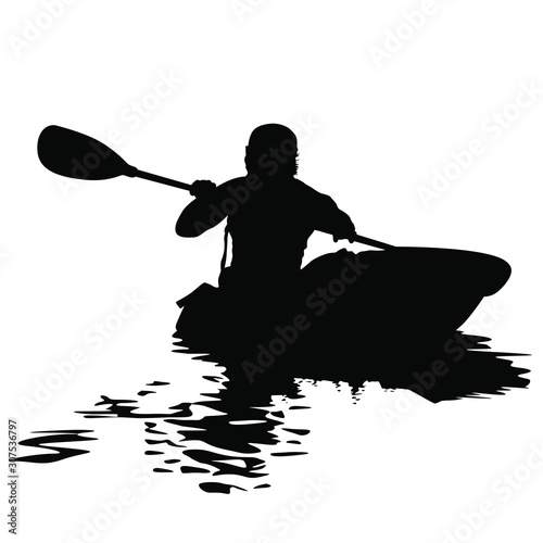 A vector silhouette of man kayaking.