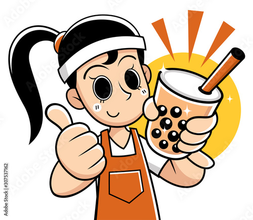 Vector illustration of Cartoon Female presenting Bubble tea