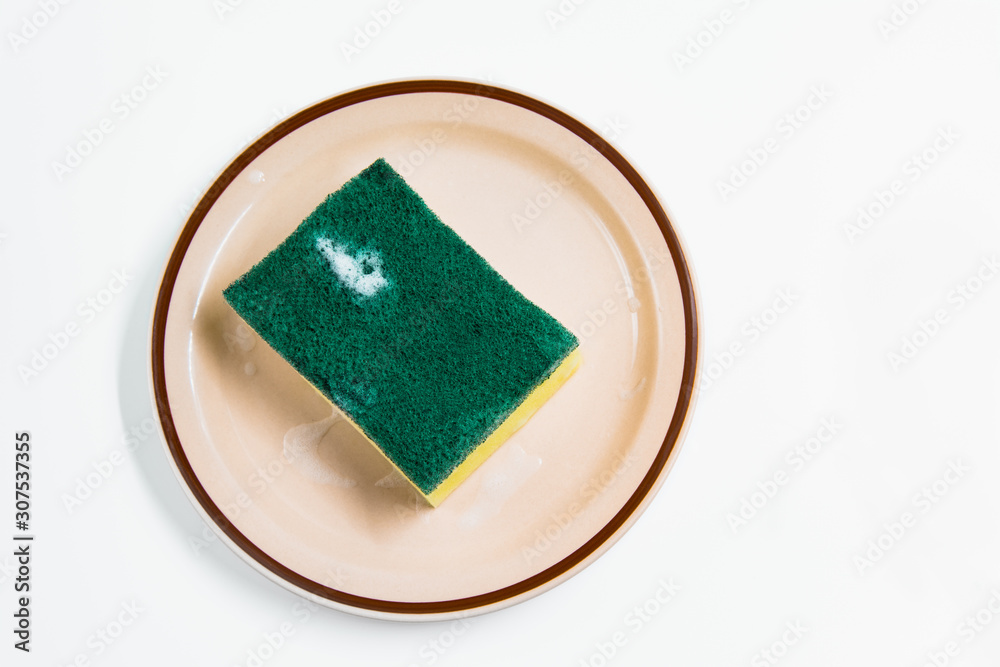 Isolated of household cleaning sponge use to wash dish