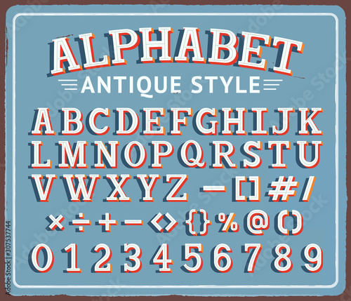 Vintage retro tin sign with creative alphabet typography vector illustrations..