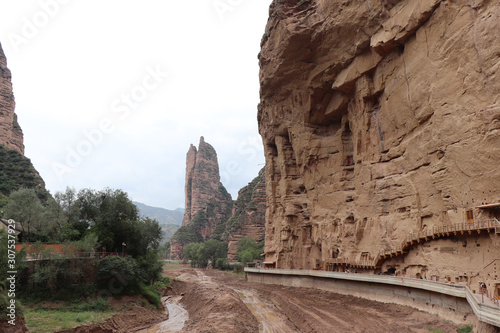 Bingling Cave Temple corridor in Yongjing, Gansu Province, China.UNESCO World heritage site.(Silk Roads: the Routes Network of Chang'an-Tianshan Corridor) photo