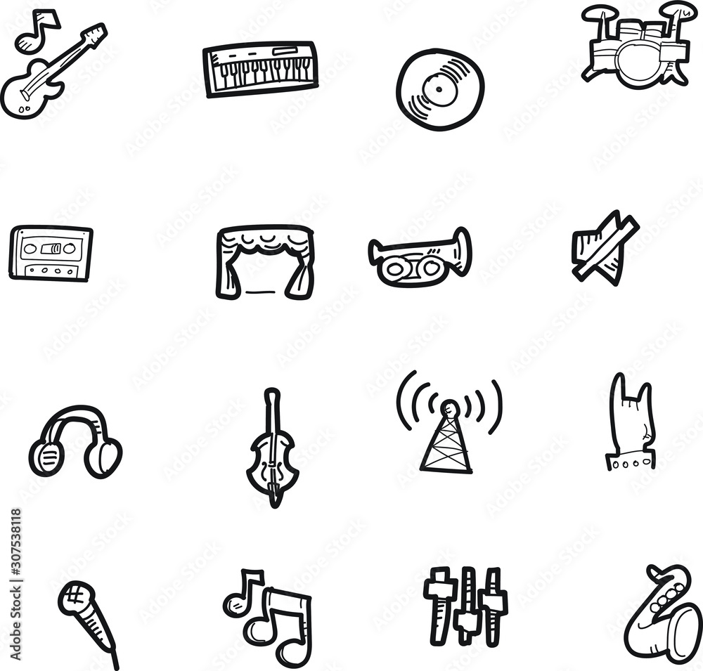 The doodle music icon set.