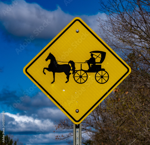 Canvas Print Horse and buggy warning sign, Ontario, Canada