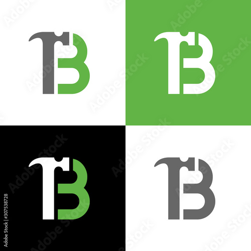 Initial B letter and hammer symbol, vector logo icon design