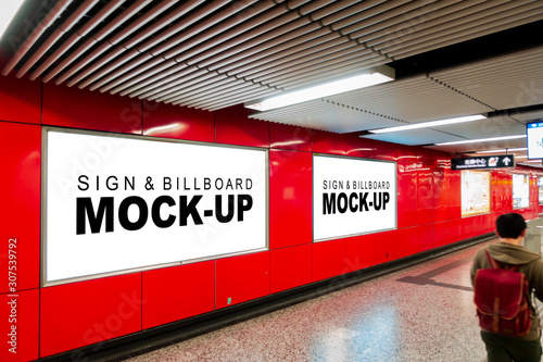 Mock up blank horizontal billboard on metro station