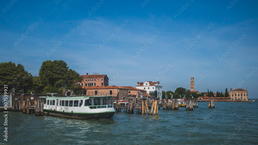 Boats and vaporettos in Venice, Italy