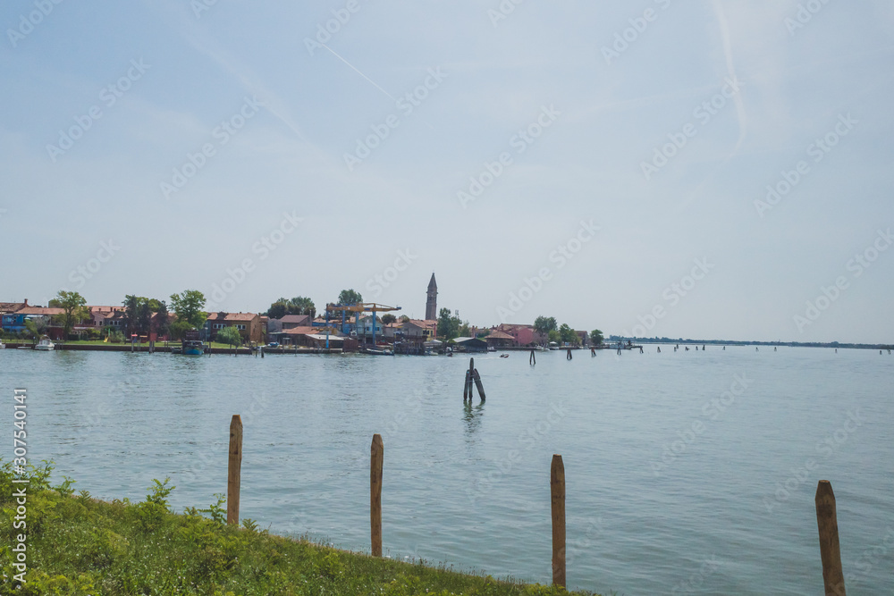 View of island of Burano from island of Mazzorbo, Venice, Italy