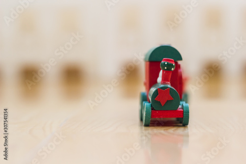 Christmas wooden toy trains, red-green